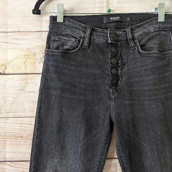 Hudson Size 26 Barbara Skinny Jeans Charcoal Raw Hem Stretchy Exposed Buttonfly - Picture 3 of 11